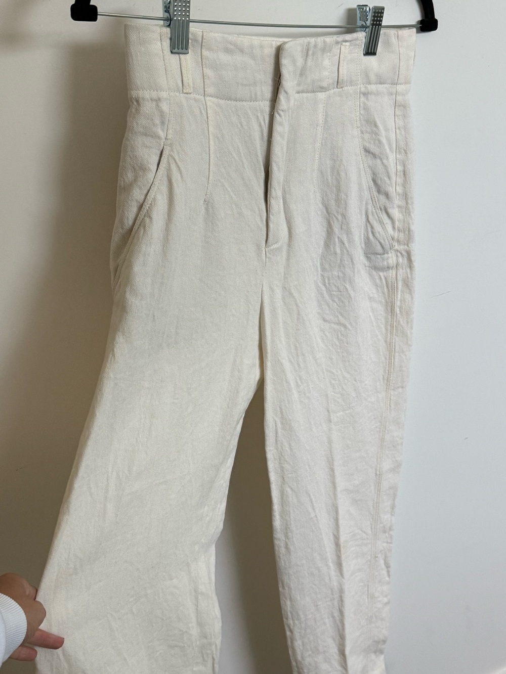 Zara Cream High-Waist Wide-Leg Linen Trousers